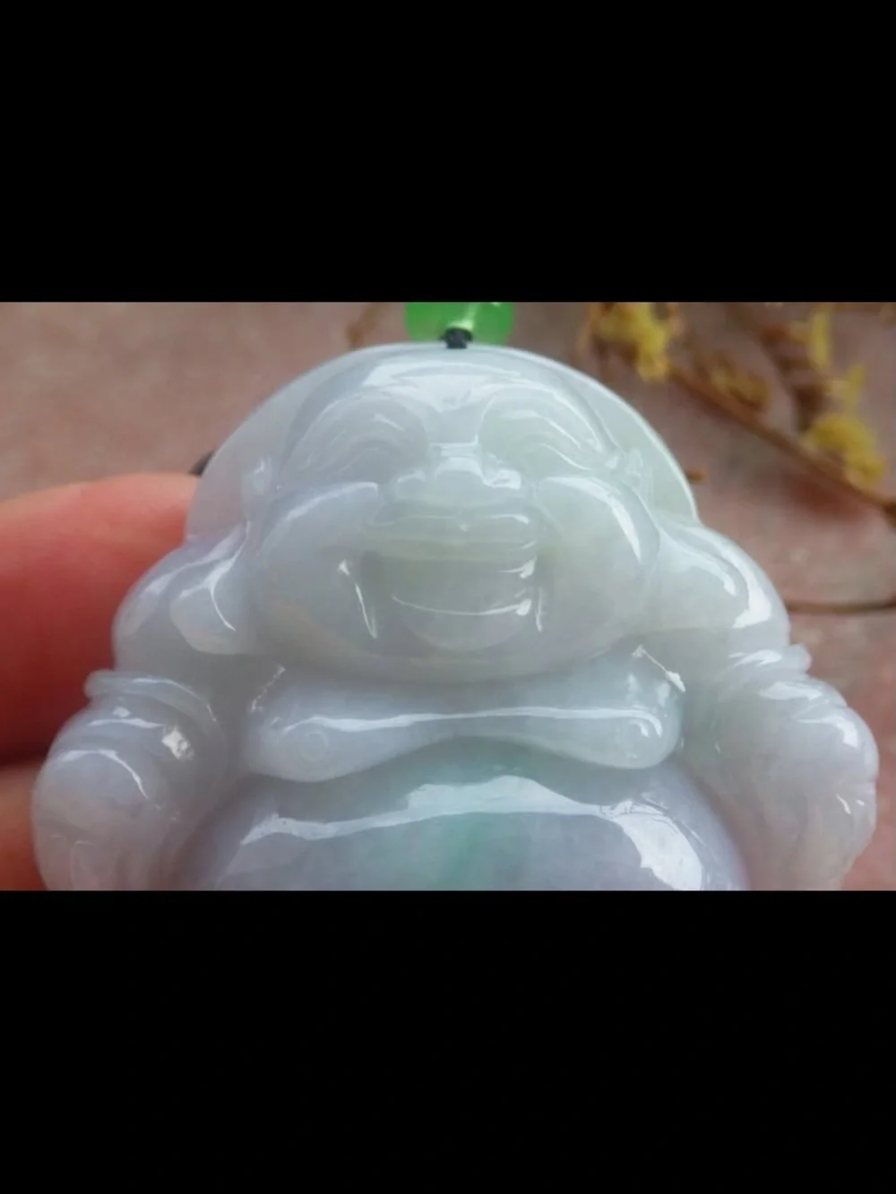 Certificate Jadeite Jade Light blue Green Pendant luck Laughing Buddha god